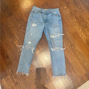 GRLFRND Blue Distressed Boyfriend Jeans with Raw Hem